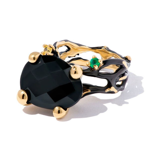 Liana Ring with Black Spinel & Emerald