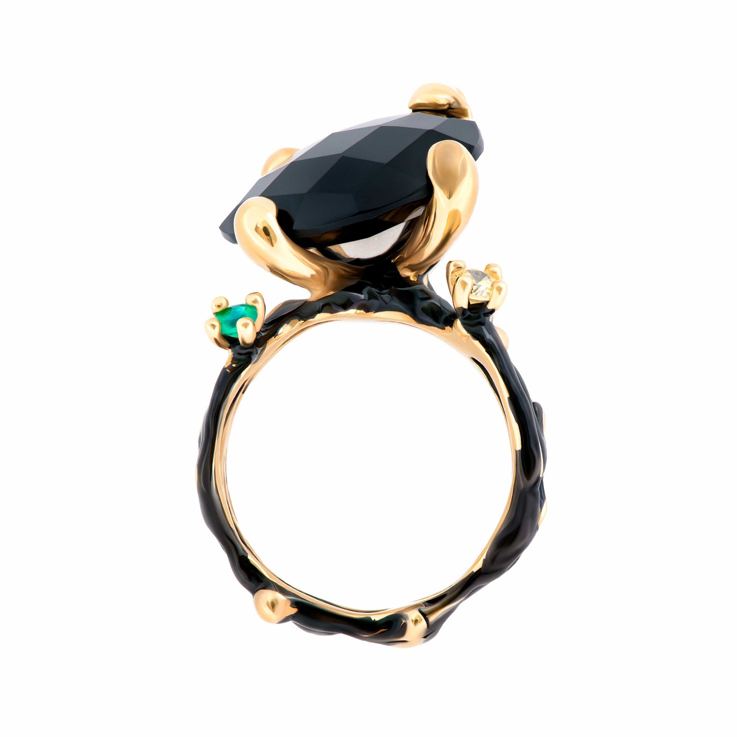 Liana Ring with Black Spinel & Emerald