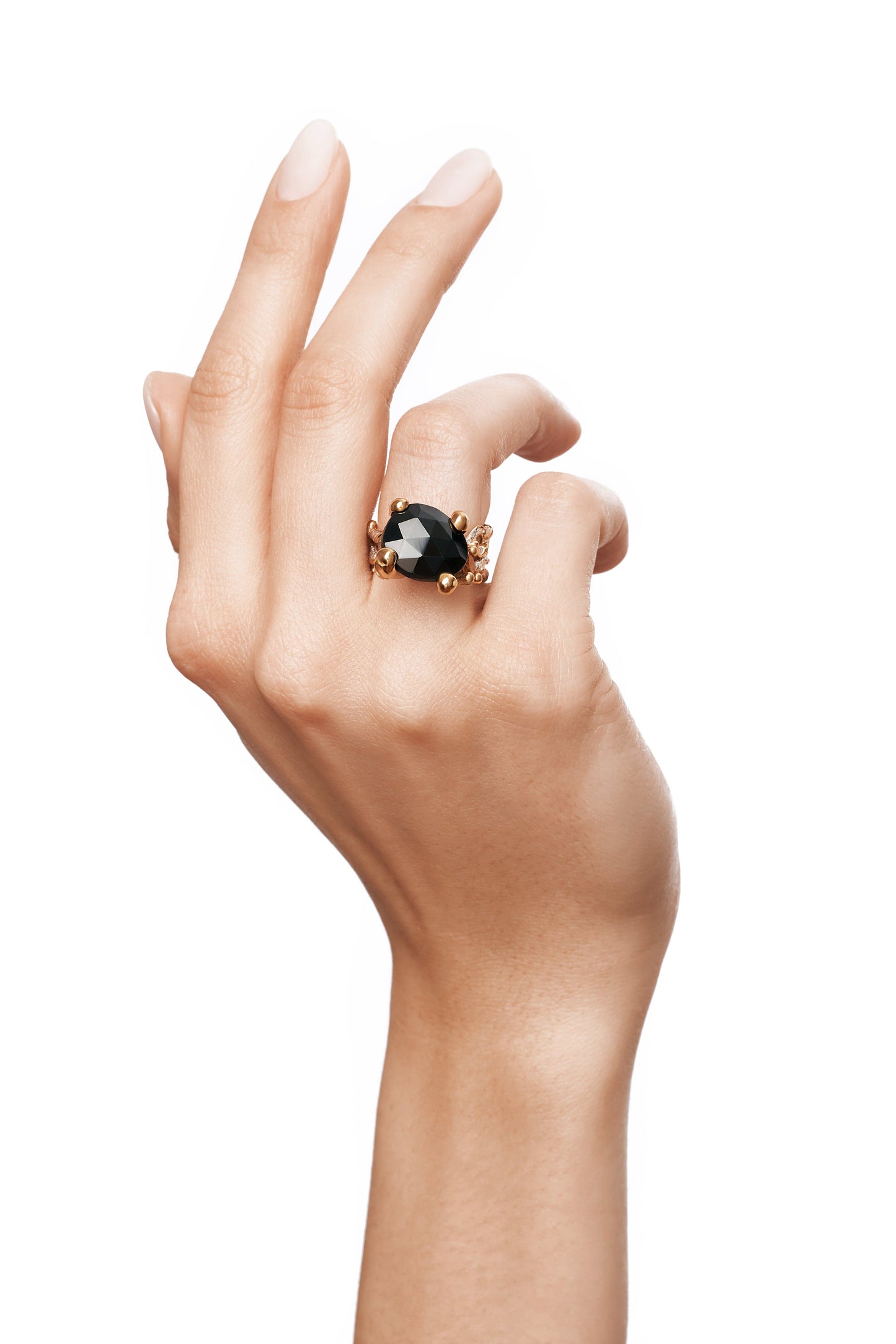 Liana Ring with Black Spinel & Emerald