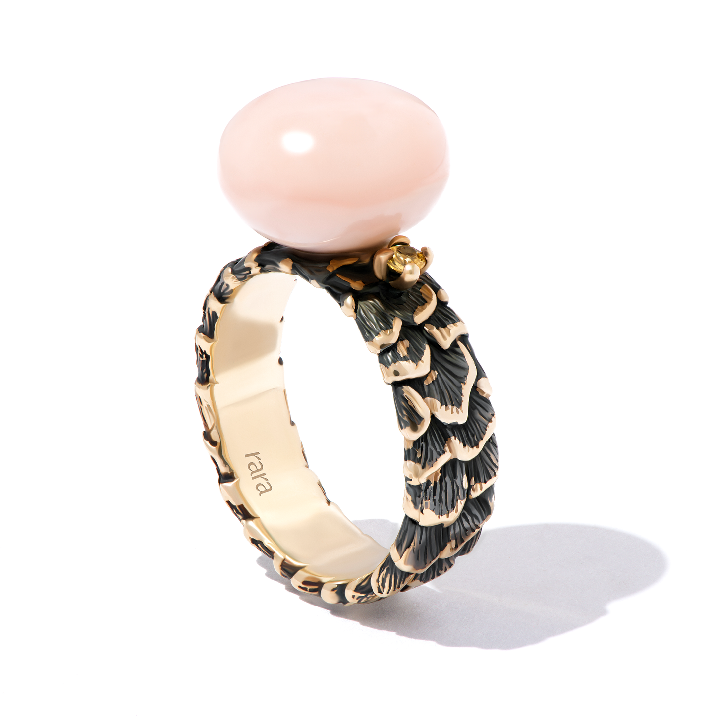 Shell Ring with Pink Opal & Yellow Sapphire