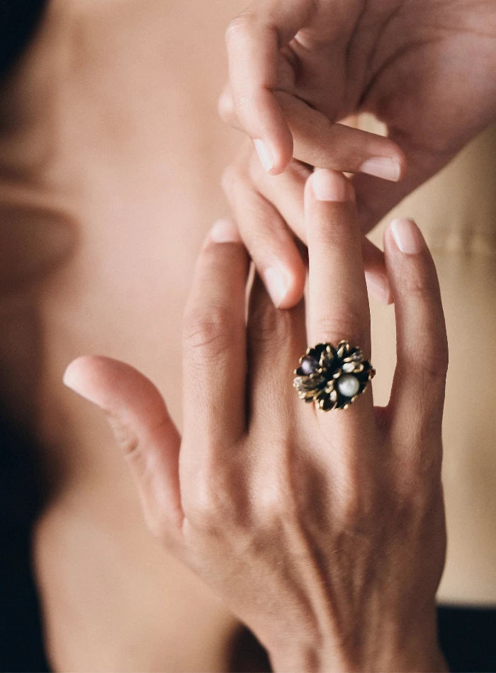 Petal Shell Ring by Rara — handcrafted gemstone ring worn on hand