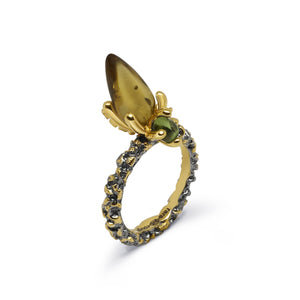 Sierra Unique Ring with Rauch Topaz & Green Tourmaline - Rara Jewelry