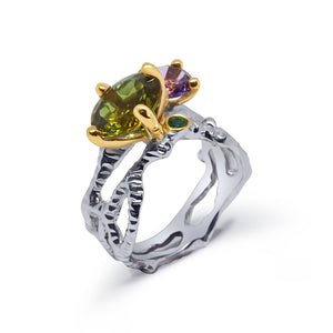 Unique Twig with Zultanite, Amethyst and Emerald - Rara Jewelry